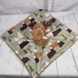 Baby Essentials Moose Lovey Security Blanket Green Tan Brown White Mountains